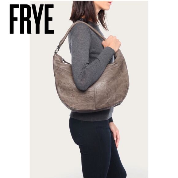 Frye Veronica Slouchy Distressed Leather Hobo Bag In Taupe Gray - Picture 1 of 13